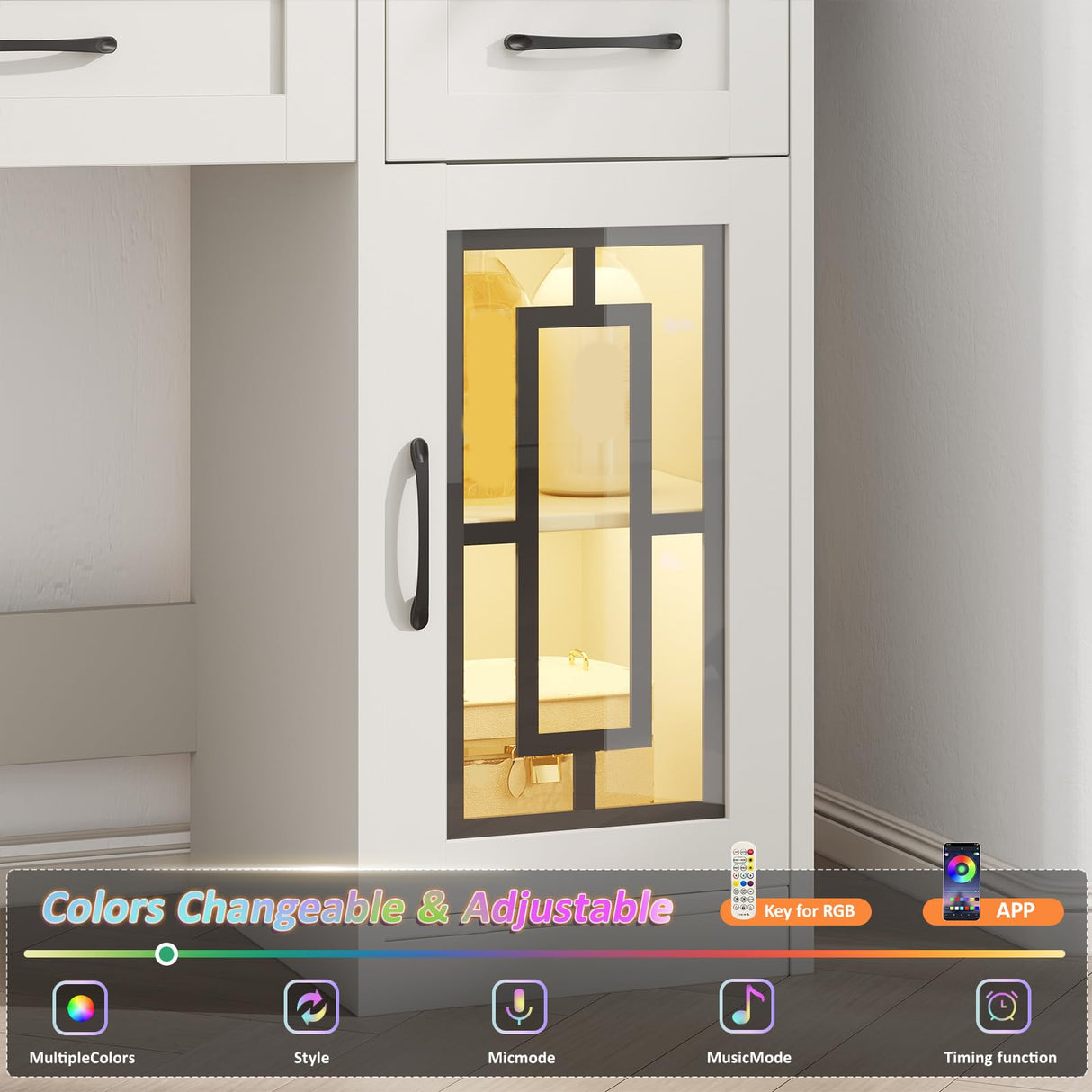 Maupvit Vanity Desk with Mirror and Lights, Makeup Table with Drawers & Jewelry Cabinet, Large Vanity with Storage, Bedroom Dressing Table (White) Maupvit