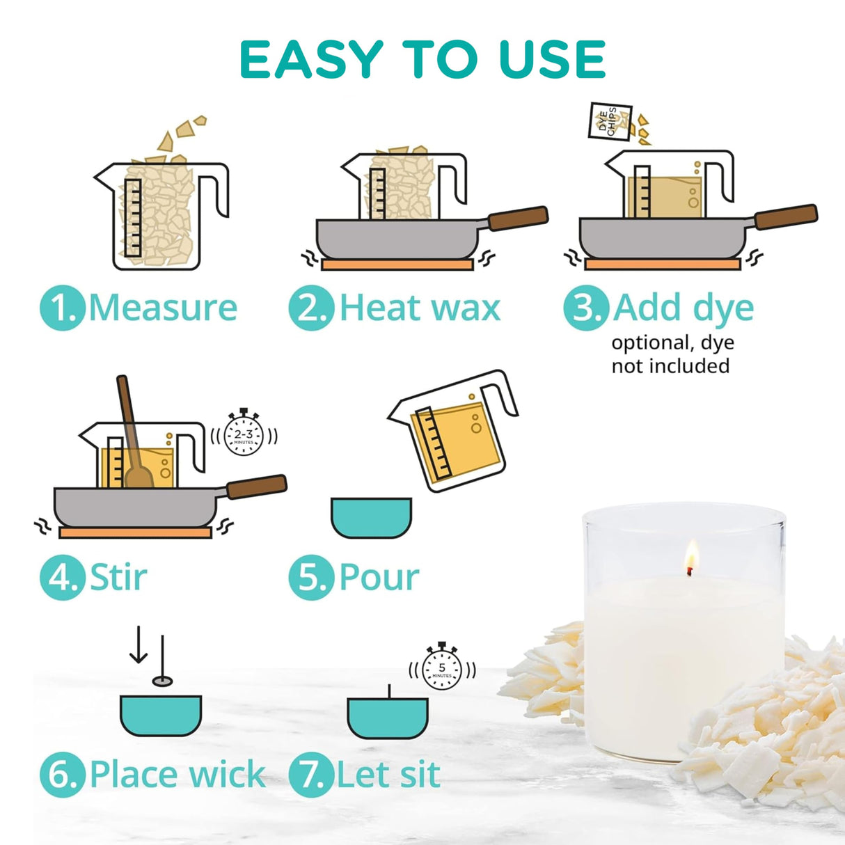 Hearts & Crafts Candle Wax - Soy Wax for Candle Making Kit - 10 lbs Wax Flakes, 100 Pieces 6-Inch Candle Wicks, 2 Metal Centering Devices - Soy Candle Wax Bulk and DIY Candle Making Supplies Hearts & Crafts