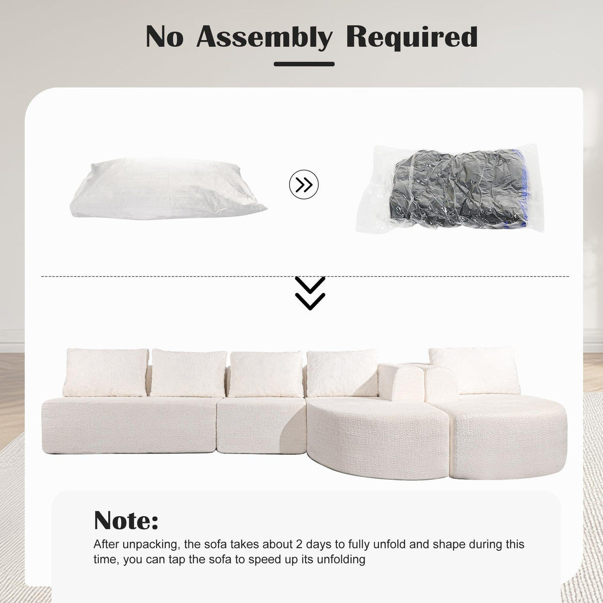 EYATZO 144" Sectional Couches for Living Room, Comfy U-Shaped Cloud Couch with Chaise Lounge, Modern Deep Seat Boneless Sofa, No Assembly Required (Boucle, White) EYATZO