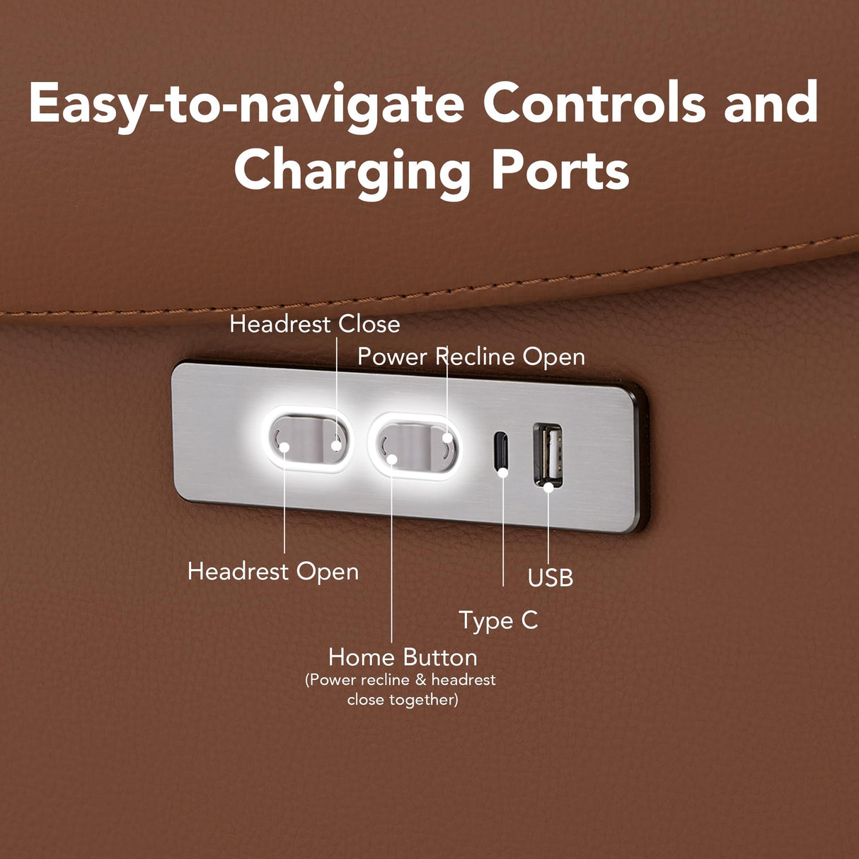 CHITA Power Zero Gravity Recliner Chair, Genuine Leather Recliner Chair for Adults, Adjustable Reclining Sofa Lounge with Hidden Slide-Out Cupholders, USB and Type-C Ports, Saddle CHITA