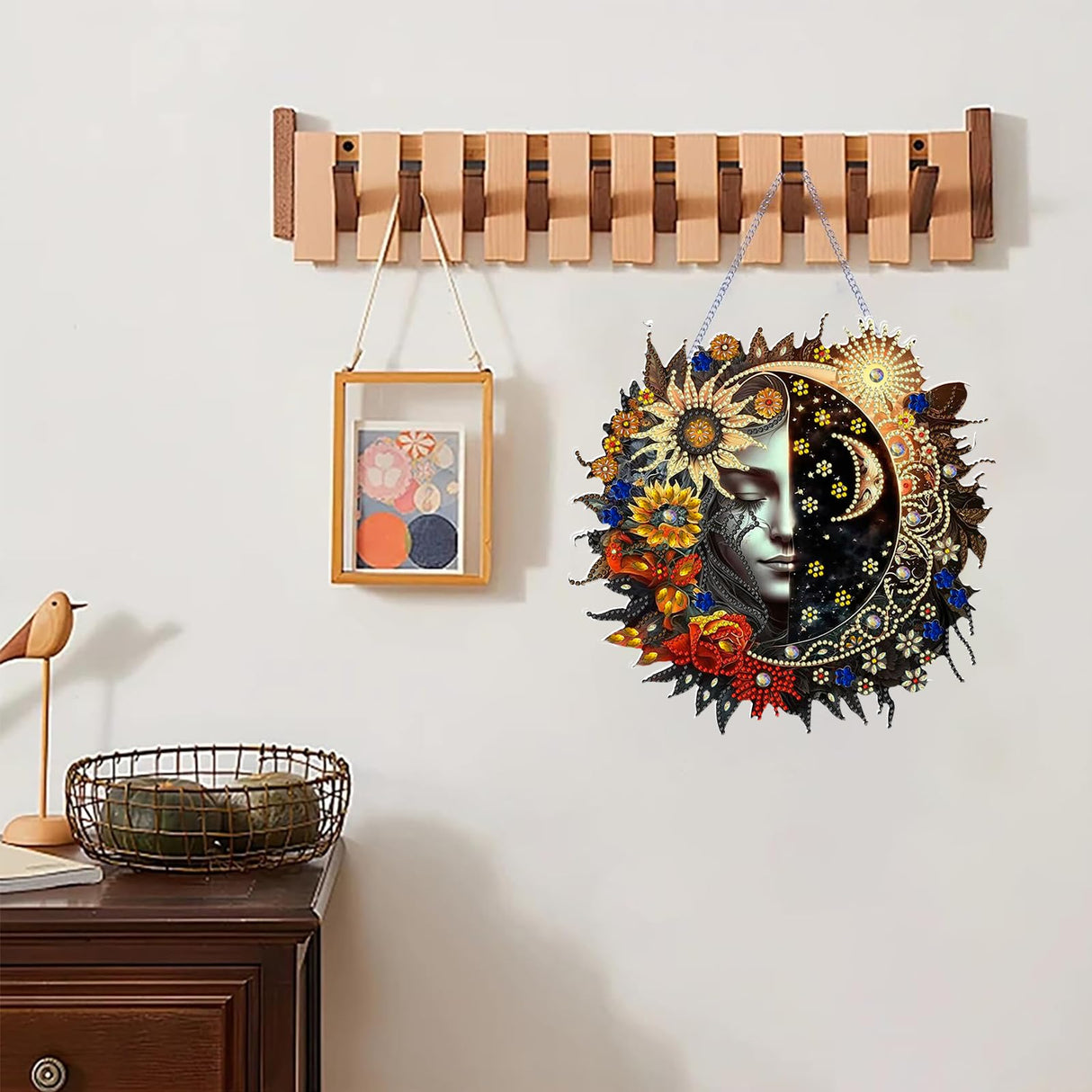 hyzsj DIY Hanging Diamond Art Pendant Painting Kit Sun Moon, Special Crystal Gem Craft Painting Kit Ornament 9.8x9.8inch hyzsj