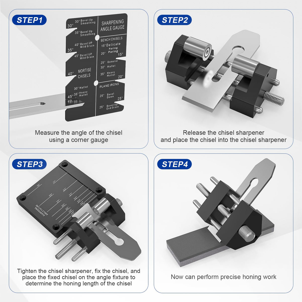 Precise Chisel Sharpening Jig Kit, Honing Guide System for Woodworking Chisels and Planes (5/32" to 3"), Chisel Honing Guide with Adjustable Angle Fixture and Angle Gauge Ziopetru