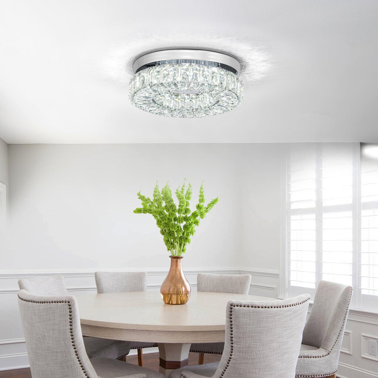 11.8” Crystal Ceiling Light Fixture Bedroom Chandelier Ceiling Light LED Flush Mount Chandelier for Dining Room Hallway (6500K Cool White) Without Remote Control Cainjiazh