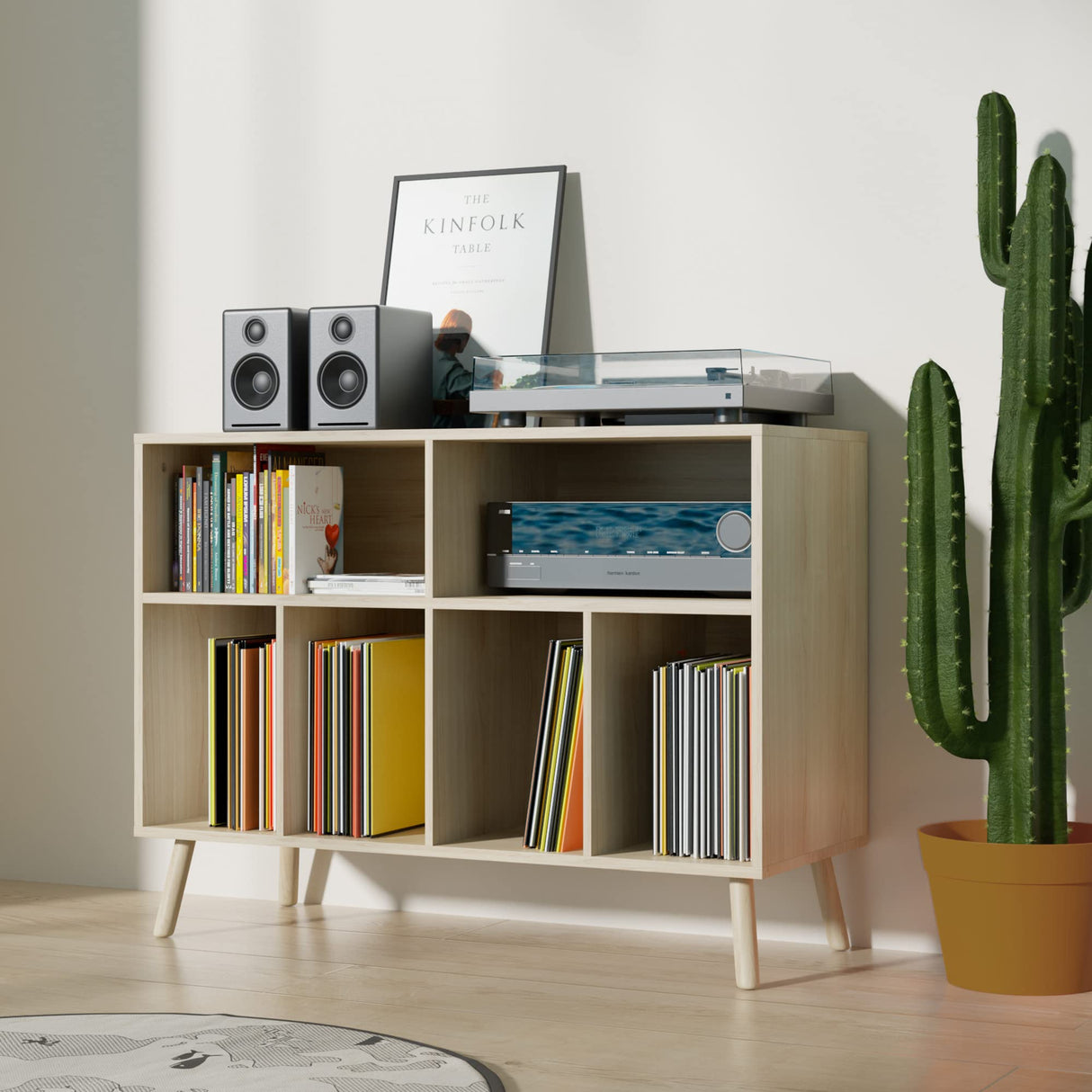 Cozy Castle Record Player Stand, Turntables Stand with Vinyl Record Storage Holds up to 350 Albums, Record Stand Table for Bedroom, Living Room, Office, Oak Cozy Castle