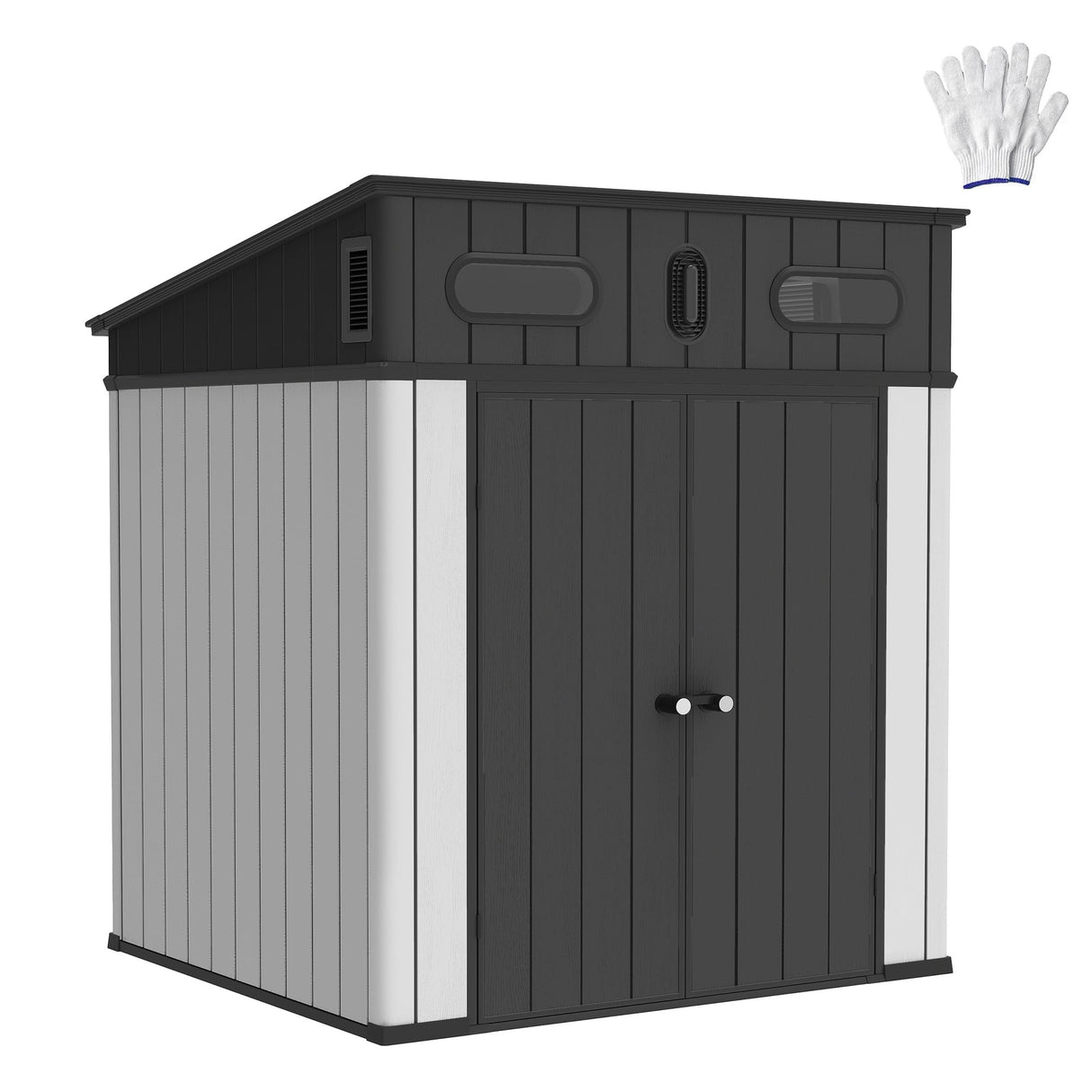 DWVO 6x6 FT Outdoor Storage Shed, All-Weather Resin Garden Tool Shed with Floor & Lockable Door, Plastic Outside Tool Garden Shed with Windows & Vents for Backyard Garden Patio Lawn, Black&Gray DWVO