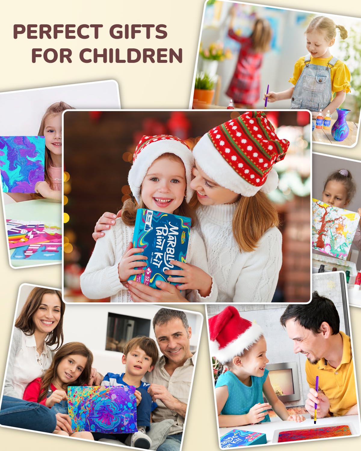 JUPITEARTH 52Pcs Water Marbling Paint Kit, Arts and Crafts for Girls & Boys, Art Supplies for Kids Ages 3-5 4-8 8-12, Marbling Paint for DIY Crafts, Christmas and Birthday Gifts JUPITEARTH