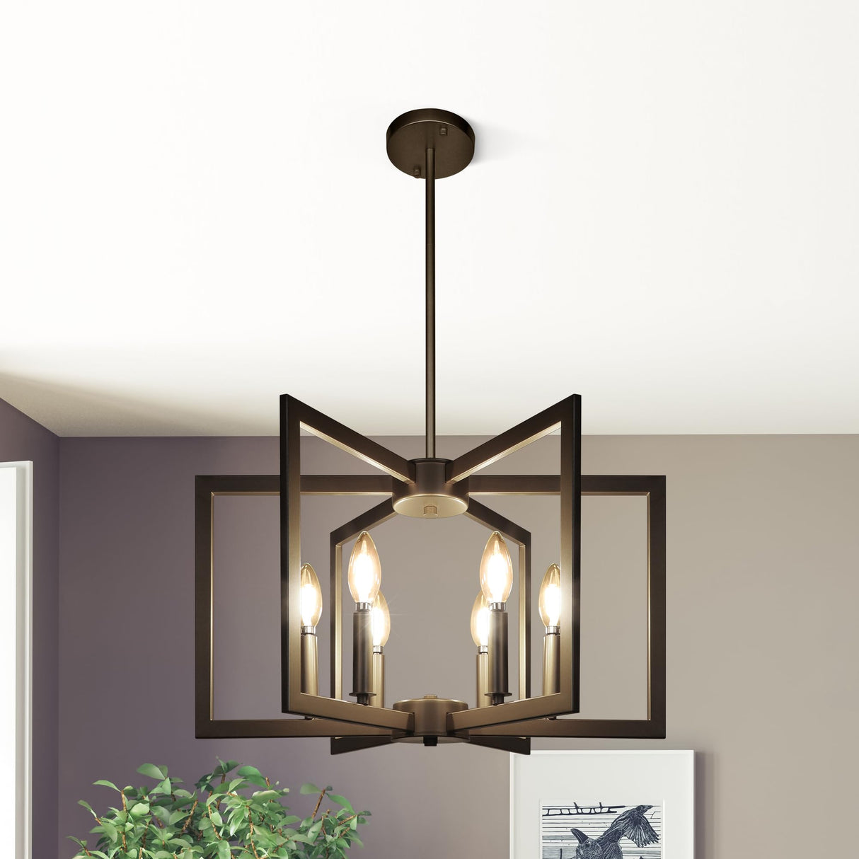 Klgxnrd 6-Light Modern Farmhouse Black Chandeliers for Entryway, Geometric Pendant Lights Kitchen Island, Hanging Industrial Metal Chandelier for Stairway Foyer Hallway Dining Room Klgxnrd