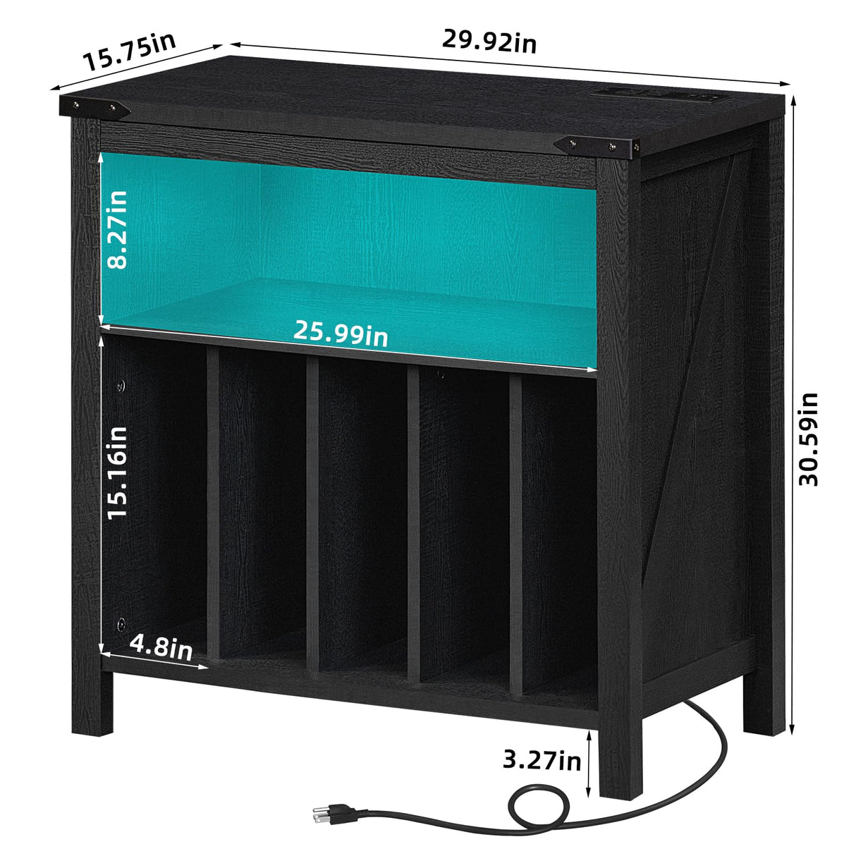 Large Record Player Stand with Charging Station & LED Lights, Black Vinyl Record Storage Holder Holds up to 230 Albums, Turntable Stand with Display Shelf for Music Room Bedroom Living Room. Joaxswe