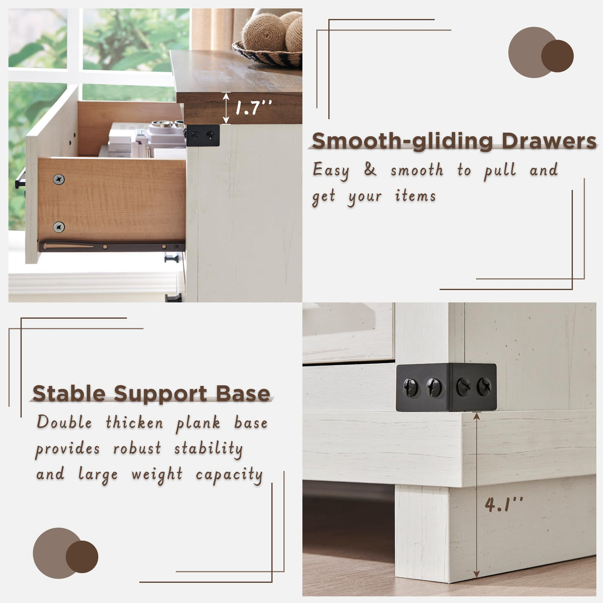 RedLemon Farmhouse 5 Drawers Dresser for Bedroom, Wood Tall Chest of Drawers with Thick Plank Styling, Rustic Closet Dresser for Bedroom, Living Room, Antique White RedLemon