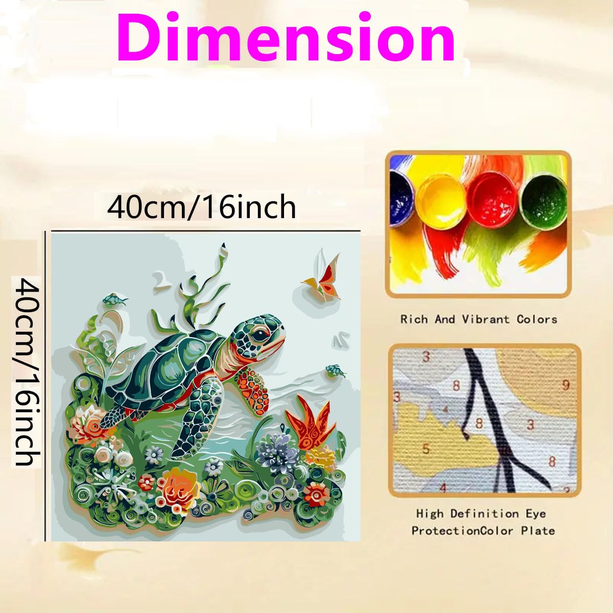 GEMFAMILY Paint by Numbers Kit for Adults Beginners, Animal Turtle Acrylic Adult Paint by Number Kits on Canvas,DIY Turtle Digital Oil Number Painting Kits for Home Decor 16X16inch GEMFAMILY