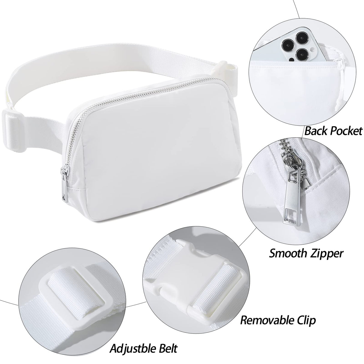 TOBVZOO Belt Bag Fanny Pack Crossbody Bags for Women Men, Everywhere Belt Bags with Adjustable Strap, Unisex Mini Fashion Waist Packs (White) TOBVZOO