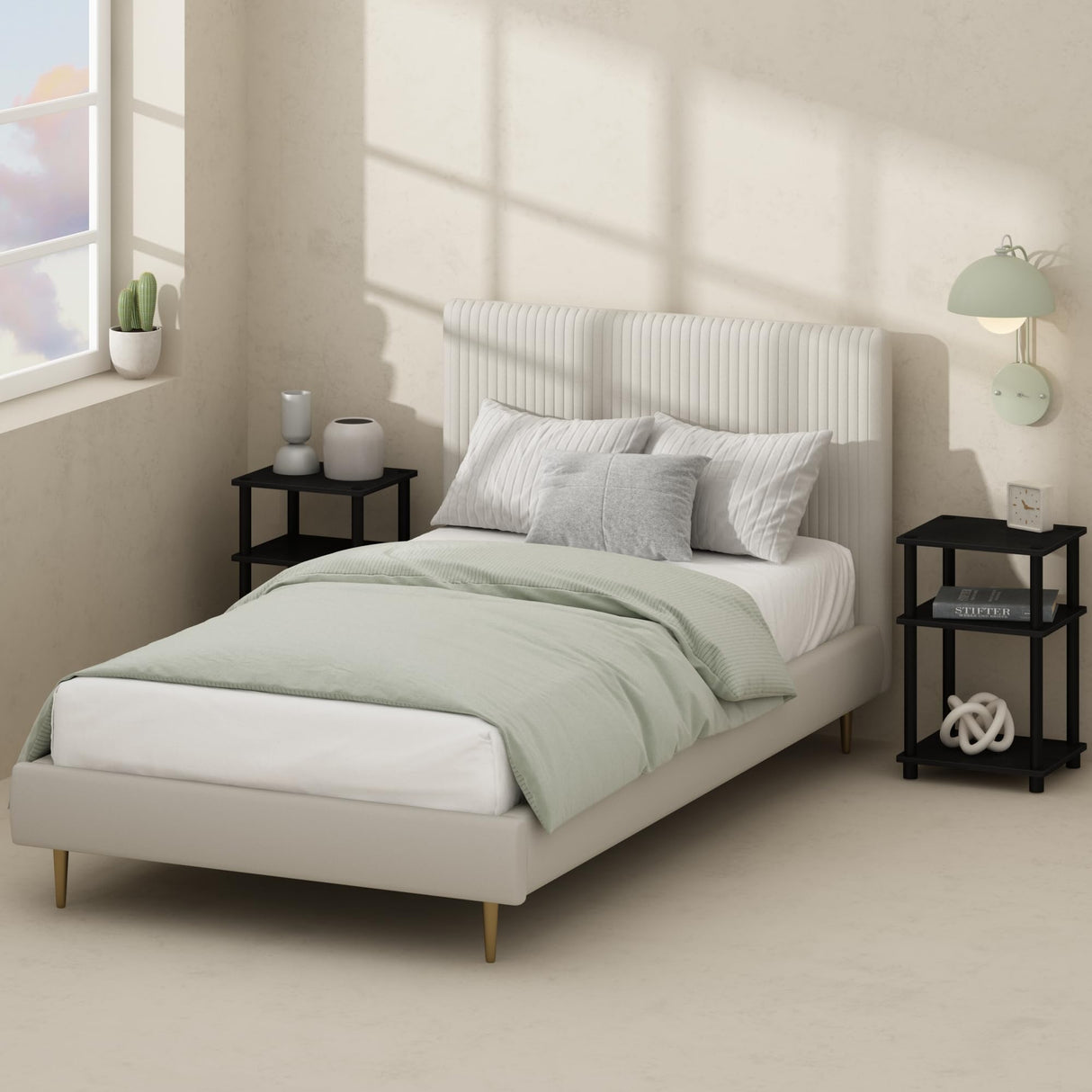 Furinno Just 3-Tier Turn-N-Tube Open Storage Nightstand, 1-Pack, Plastic Poles, Americano/Black Furinno