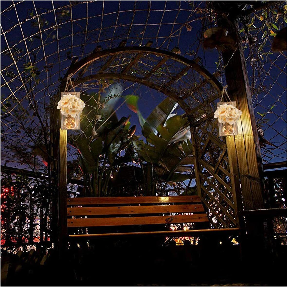 Rustic Mason Jar Wall Decor Sconces with LED Fairy Lights -Battery Cordless Wall Sconces, Farmhouse Wall Decor with Silk Flowers, Perfect for Bedroom, Kitchen, Bathroom, and Home Decor (Set of 2) Muasdae