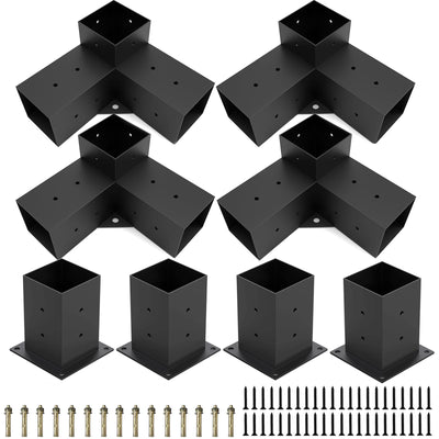 Pergola Brackets Kit 4x4(Actual: 3.5x3.5'') Pergola Kit with Brackets 3-Way Right Angle Corner Bracket Woodworks DIY Post Base Kitp