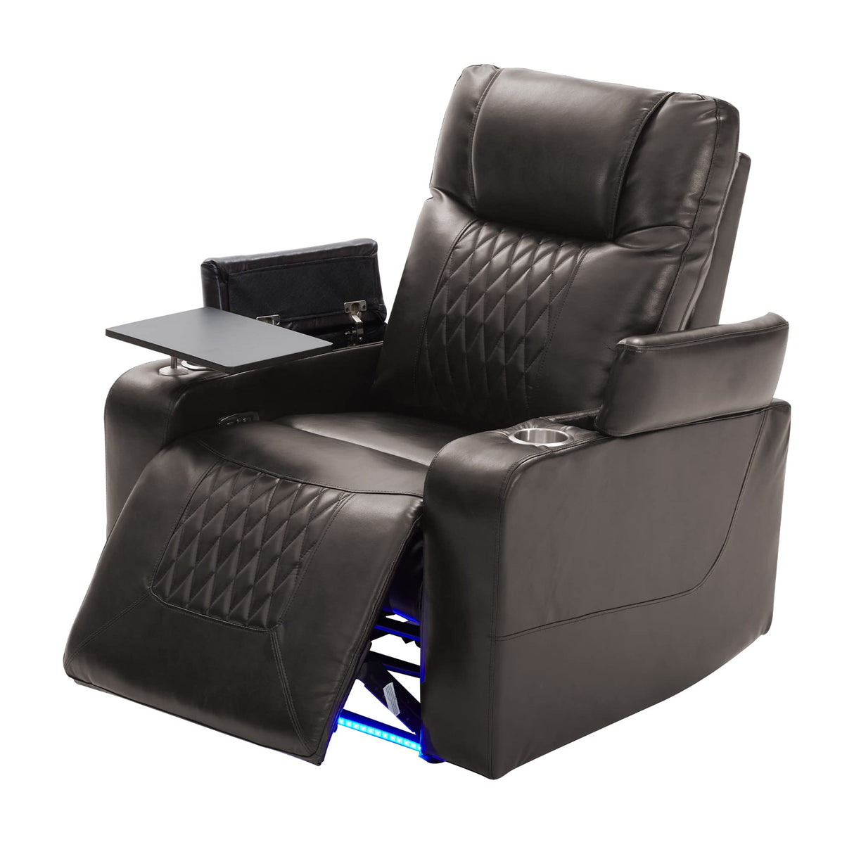 Merax Electric Recliner Chair with USB Charge Port, 360 Swivel Tray Table, Hand in-Arm Storage, and Cup Holders, Ambient Lighting - Ambient Lighting Gaming Recliner Chair Home Theater Seating (Brown) Merax