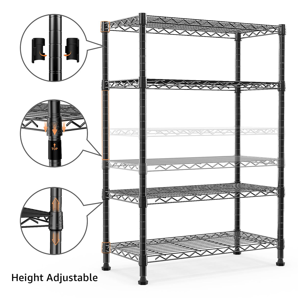 M MZG 1000 lbs Storage Shelving Steel Heavy Duty 4-Tier Utility Shelving Unit Steel Organizer Wire Rack for Home,Kitchen,Office,Black (13.7" D x 23.6" W x 53.4" H) M MZG