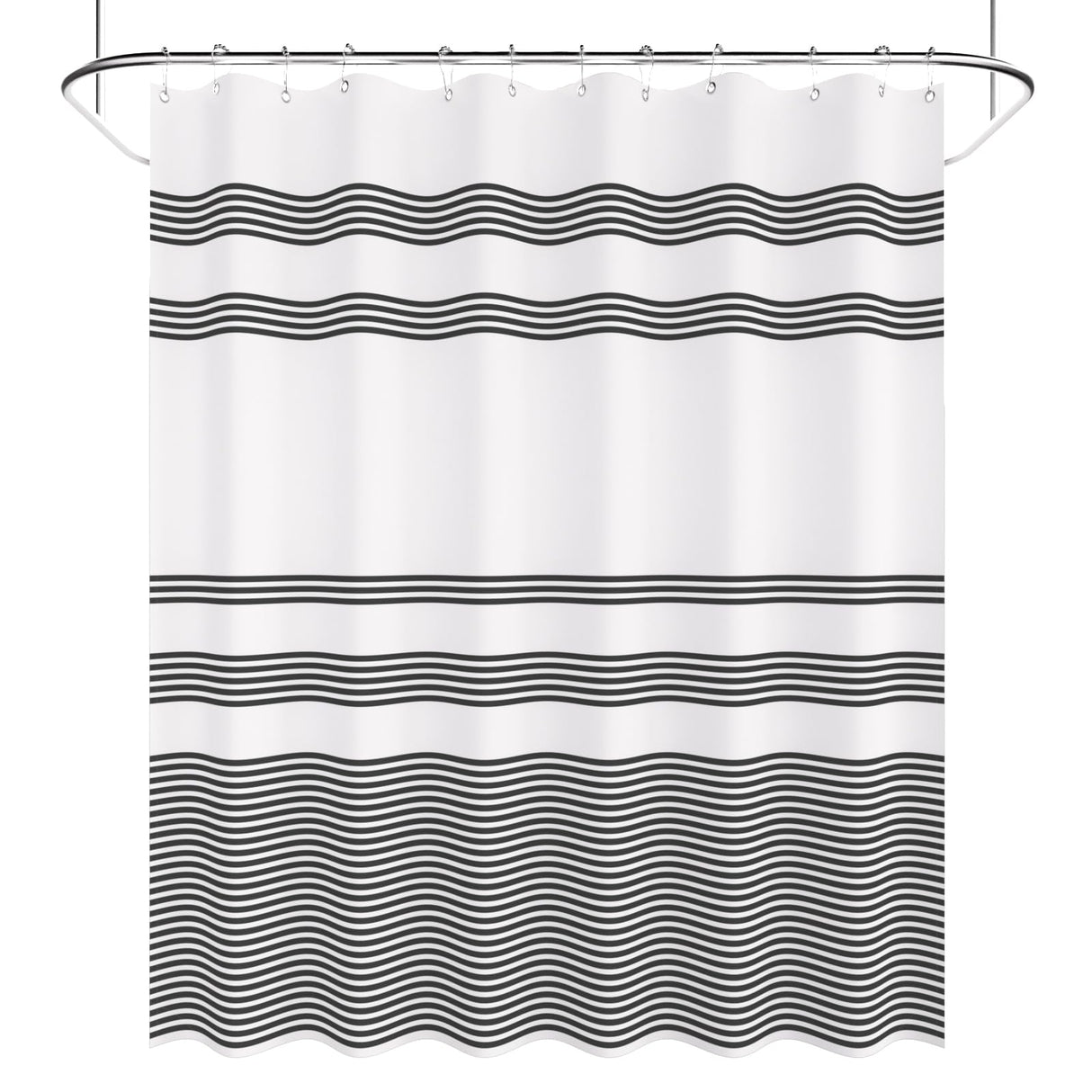 AmazerBath Shower Curtain, Washable Cloth Black Shower Curtain Sets with 12 Shower Curtain Hooks, Fabric Rustic Black and White Striped Shower Curtain, Farmhouse Bathroom Shower Curtain, 72x72 Inches AmazerBath
