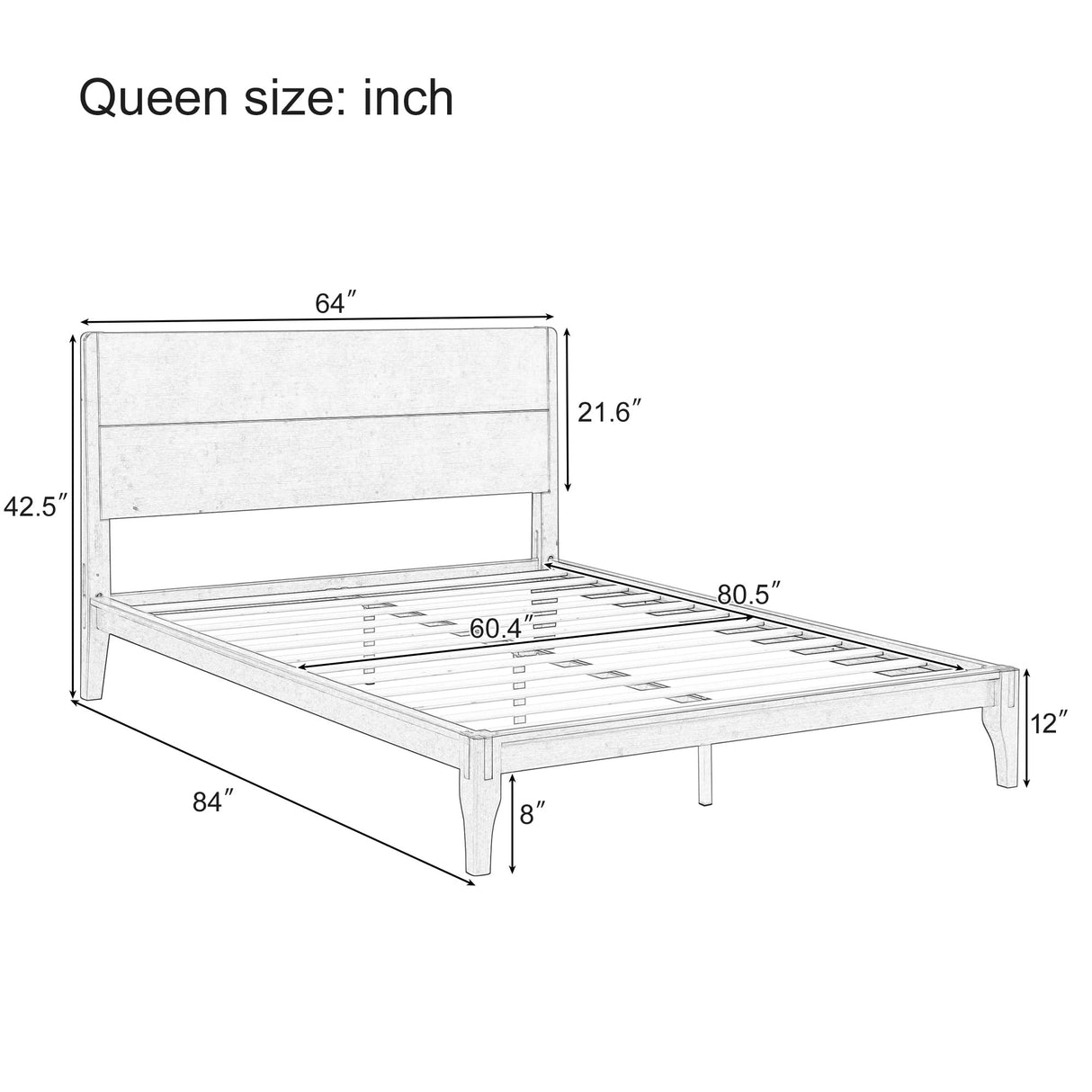 Merax Queen Size Bamboo Platform Bed, Mid-Century Modern Bed Frame with Tall Headboard, Solid Sustainable Bedframe Queen-Size, Wood Slat Support, No Box Spring Needed, Easy Assembly, Natural Merax