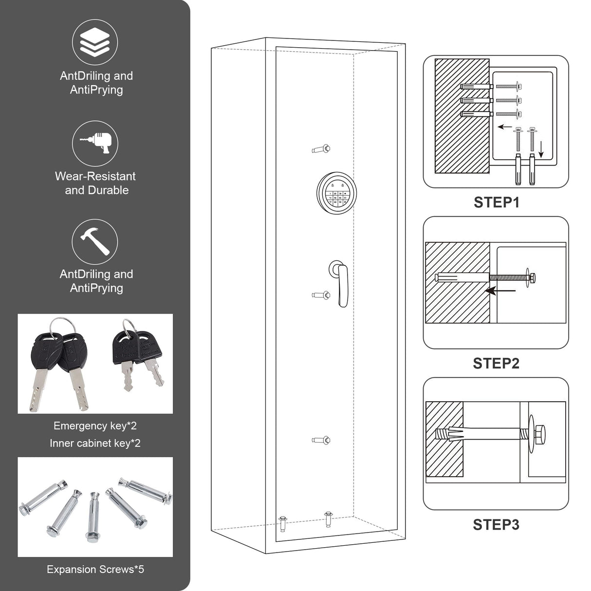 HEANVO 3-5 Gun Safes for Home Rifle and Pistols, Rifle Gun Safe for Shotguns, Quick Access Biometric Large Gun Cabinet Lock, Adjustable Rack Gun Safe HEANVO