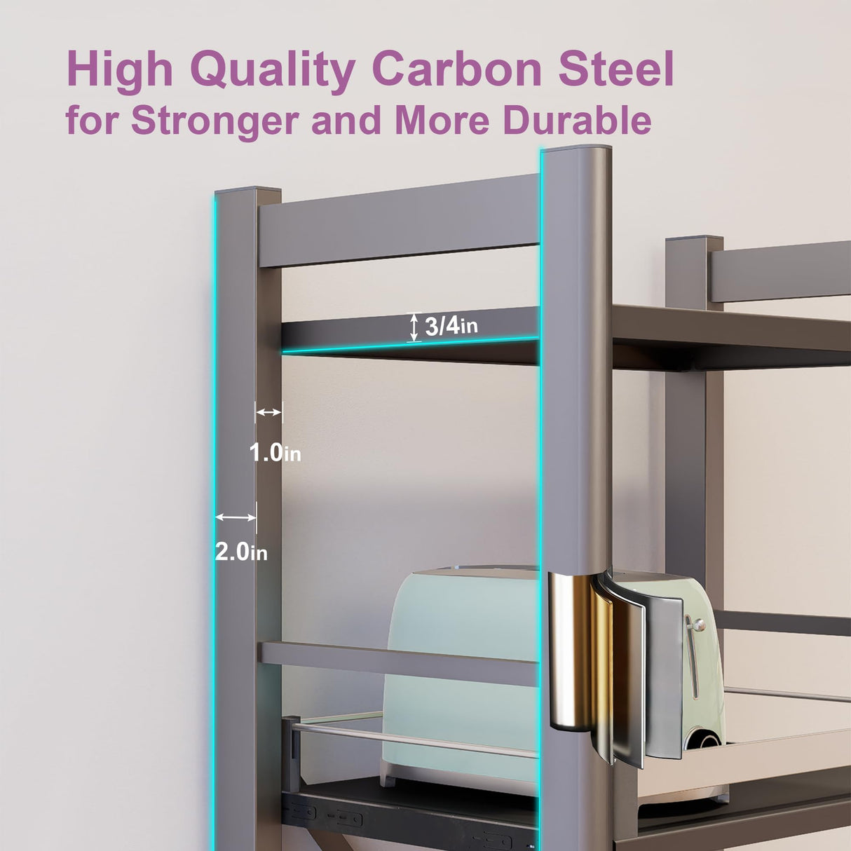 4-Tier Pull Out Kitchen Baker's Rack with Wheels, Heavy Duty Metal Microwave Stand with Storage, Adjustable Ktichen Shelves Freestanding, Rolling Utility Storage Cart (23.6''W x 49.2''H) Sharkwave Living