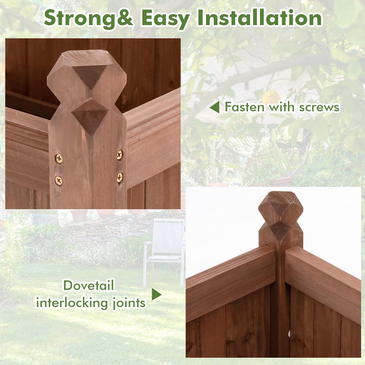 HAPPYGRILL Wood Raised Garden Bed, 46” x 24” x 16” Rectangular Planter Container w/Drainage Holes for Growing Vegetables, Flowers, Herbs, Outdoor Planter Box Flower Box for Backyard Garden Lawn HAPPYGRILL