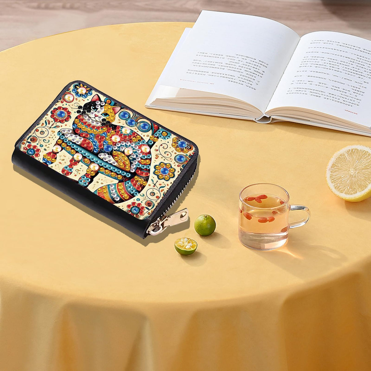 JZHYOAN Diamond Art Credit Card Holder, 4.33x3.14x0.98 Inch DIY Special Pattern Zipper Business Small Wallet Coin Purse Keychain Card Holder Wallet for Woman Adult Man Family-Cat JZHYOAN