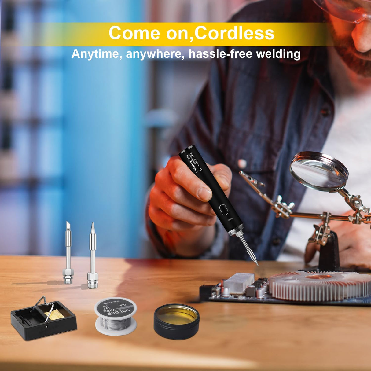 Cordless Soldering Iron Kit, 【2000mAh battery USB Rechargeable】Portable Soldering Iron, 3 Temperature Adjustable Wireless for Small Soldering Projects, Home Appliance Repair KINGSOM