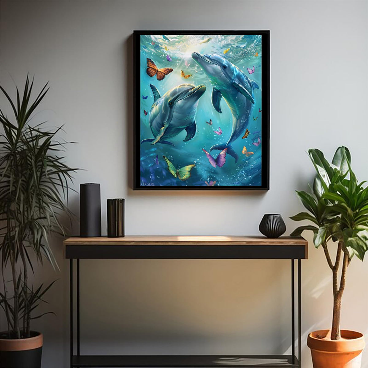XTXGERL Paint by Numbers Dolphin for Adults, Acrylic Oil Painting by Numbers Kits for Beginner with Paintbrushes Brushes Art Crafts Canvas for Home Decor 16x20 inch / 40x50 cm XTXGERL