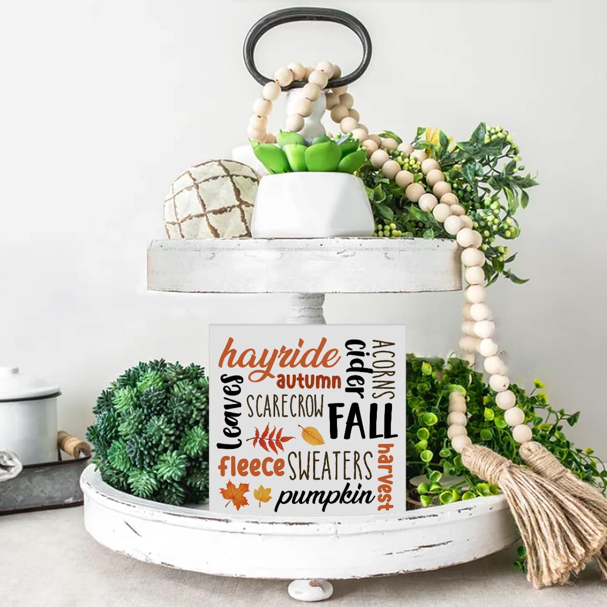 Fall Sign Autumn Wooden Sign Fall Farmhouse Home Decor for Desk Table Shelf Tabletop, 5 x 5 Inches brayqu