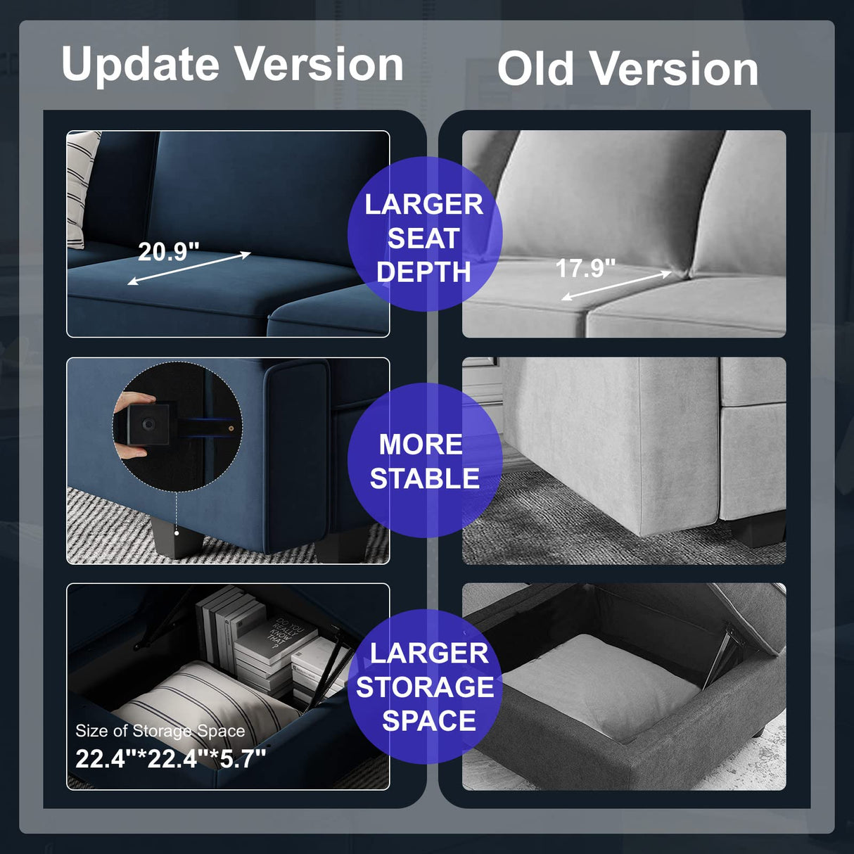 Belffin Modular Velvet Sectional Sofa with Chaise Lounge Sectional Sleeper Sofa with Storage Chaise Bed Couch for Living Room Blue Belffin