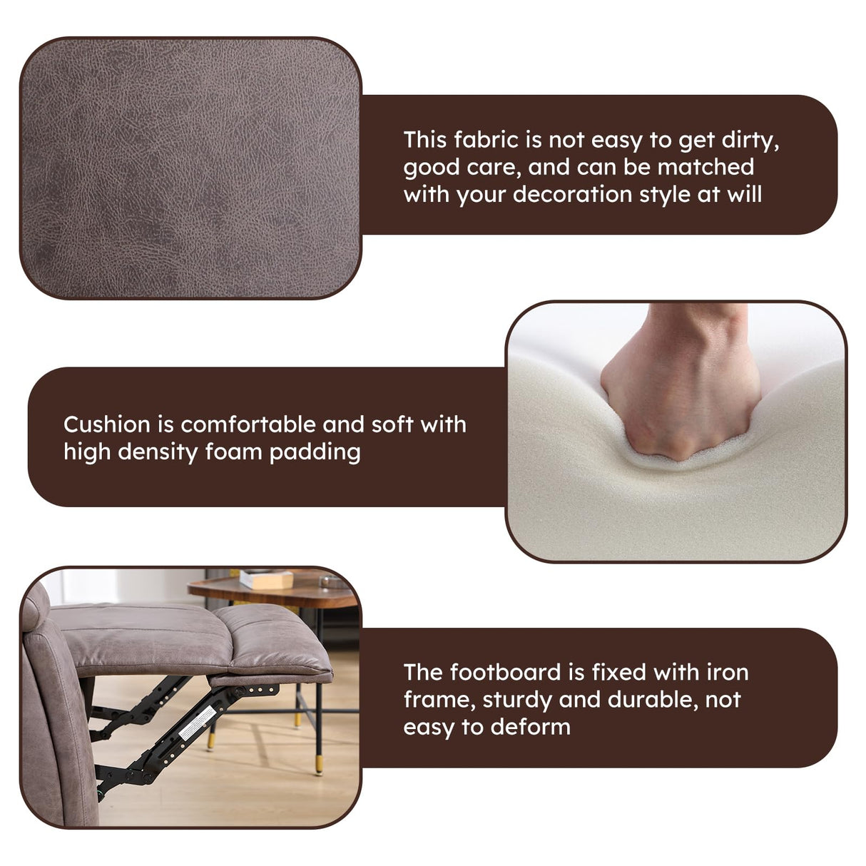 CANMOV Faux Leather Manual Reclining Sofa,3 Seat Recliner Couch Sofa with Overstuffed Arms and Back,Manual Recliner Sofa Set with Concealed Cup Holders for Living Room,Grey CANMOV