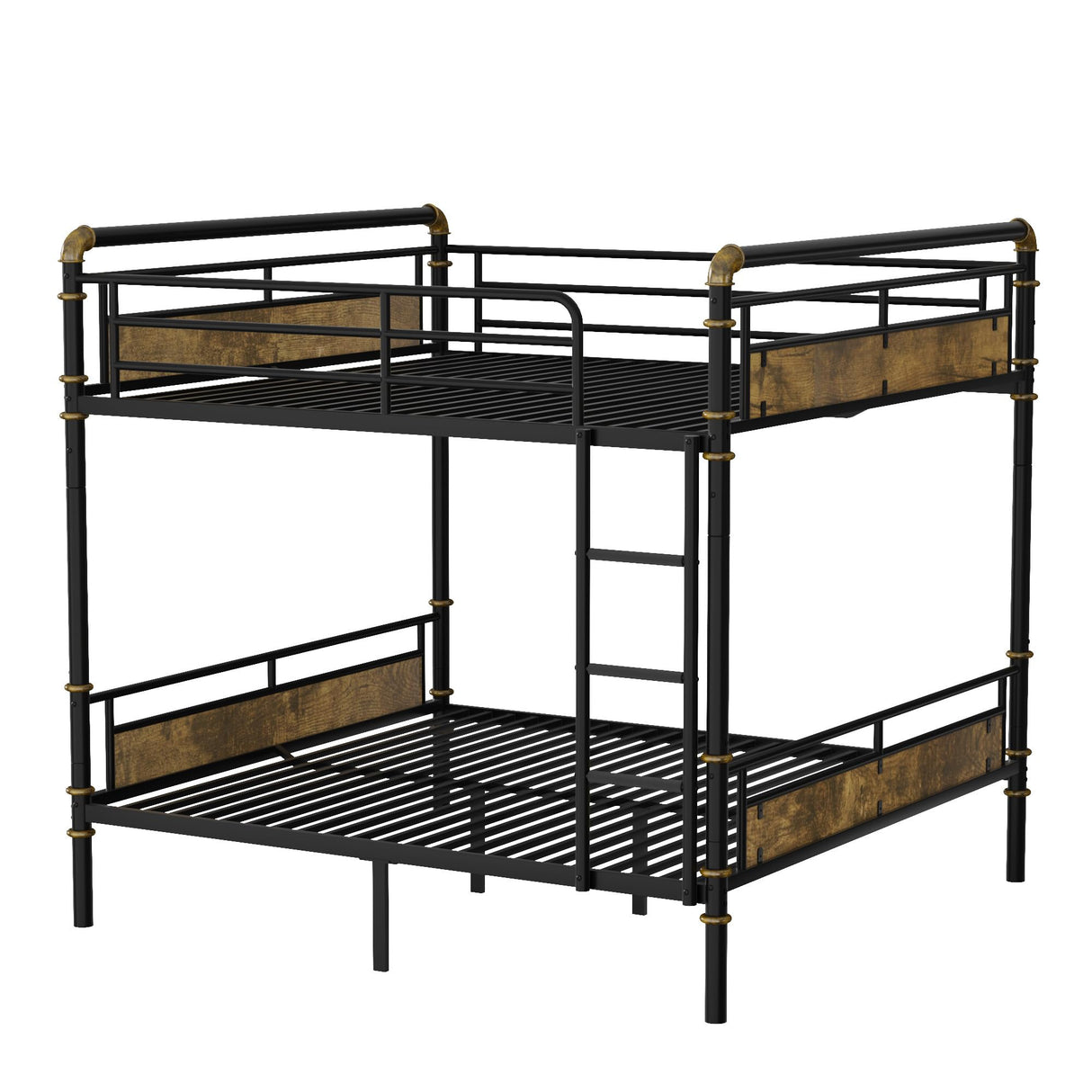 Queen Over Queen Bunk Bed, Heavy Duty Metal Bunk Beds with Ladder for Kids Adults, Space-Saving Bunk Bed with Safety Guardrails and Wood Headboard, Convertible into 2 Beds, No Box Spring Needed, Black RuiSiSi