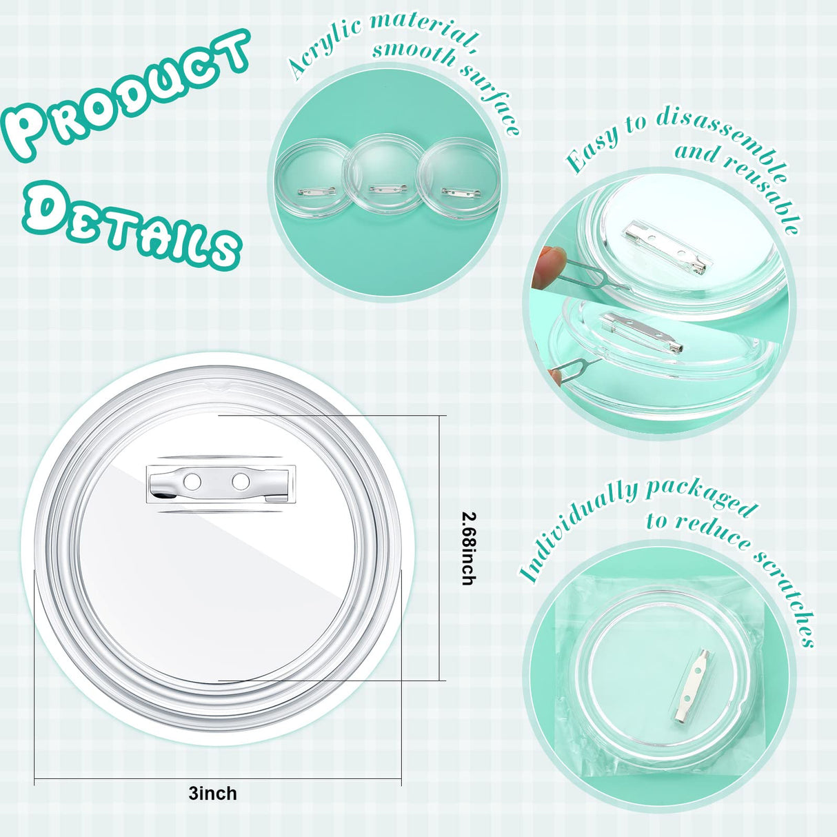 Yilloog 25 Pcs 3 Inch Clear Button Pins for Crafts DIY Photo Buttons Acrylic Button Pin Blank Button Pins Bulk for Picture Make Your Own Buttons Badge Maker DIY Crafts Supplies Yilloog