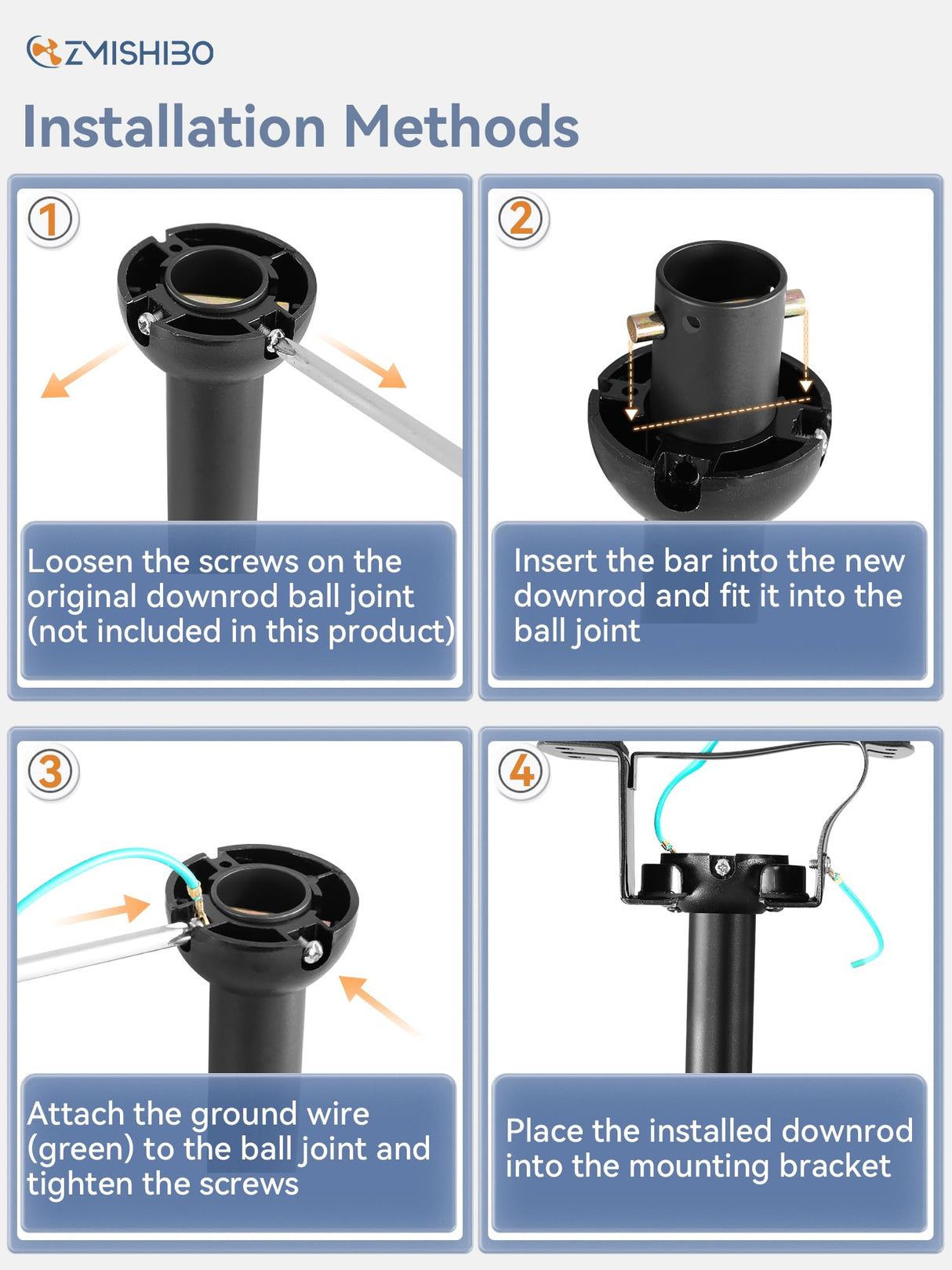 ZMISHIBO 36 Inch Ceiling Fan Downrod with Coupler, 1" Diameter and 36" Height Ceiling Fan Extension Rod with Wires, Downrods Extension for Most of Ceiling Fans, Black, Not Threaded ZMISHIBO