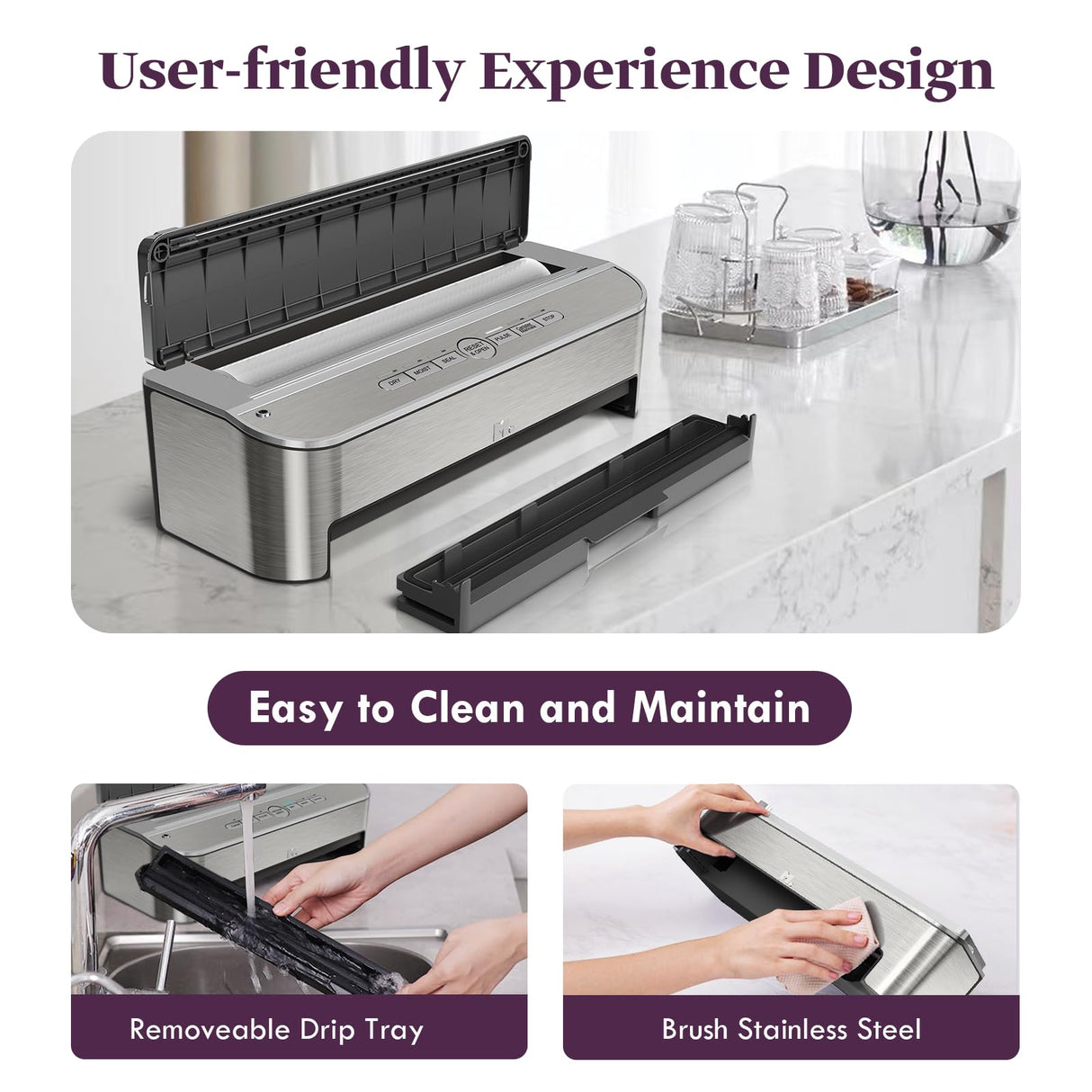 Mesliese Vacuum Sealer Machine, 85kPa 120W Automatic Food Sealer, Powerful Sealing System, Build-in Cutter | Bags Storage | Moist Mode and Air Suction Hose | 2 Bag Rolls and 5pcs Pre-cut Bags Mesliese