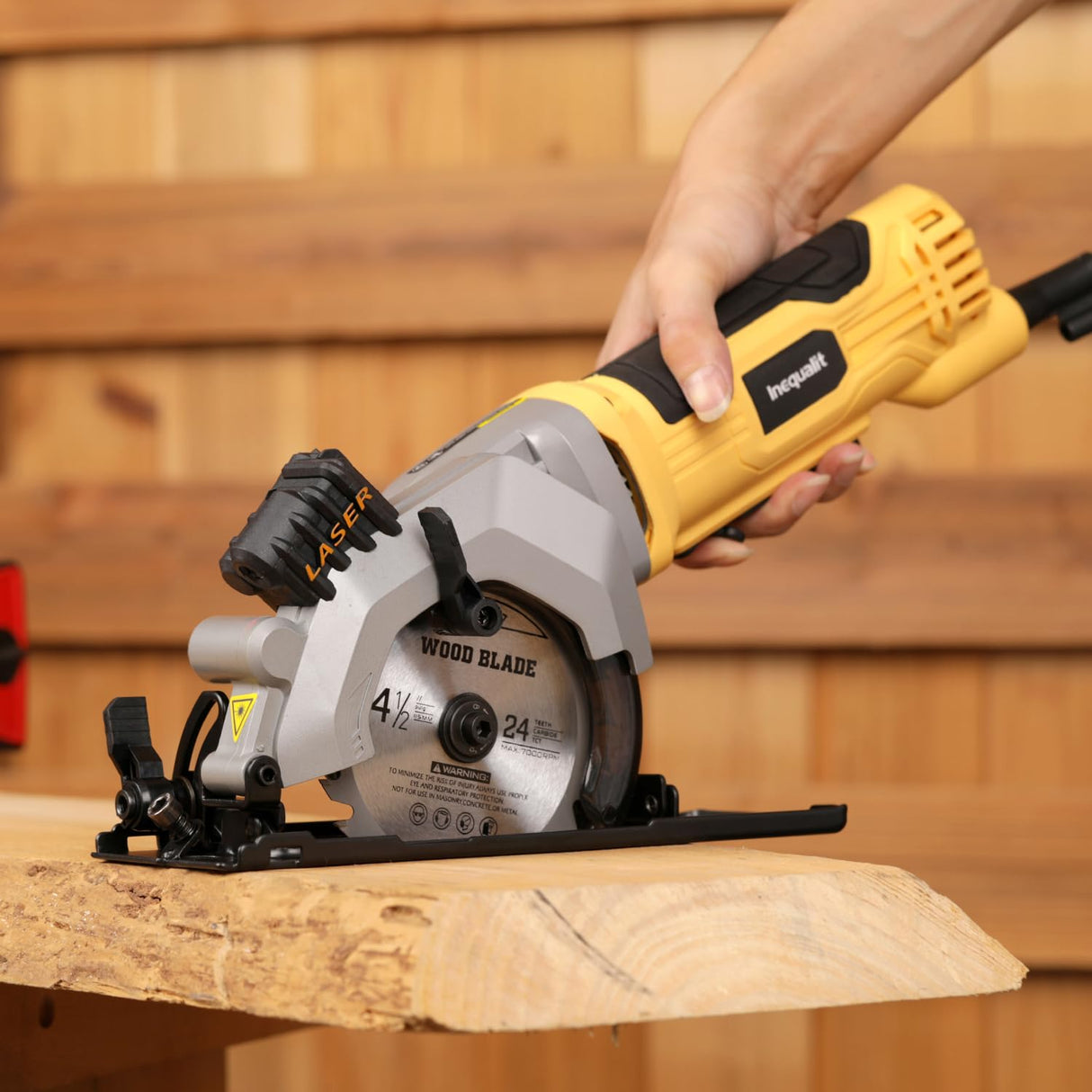 Inequalit 4Amp Mini Circular Saw, 3500RPM Corded Compact Saw with 4-1/2" 24T TCT Blades, Laser Guide, Rip Guide, Vacuum Adapter and Blade Wrench, Max Cutting Depth 1-11/16"(90°), 1-1/8"(45°) Inequalit