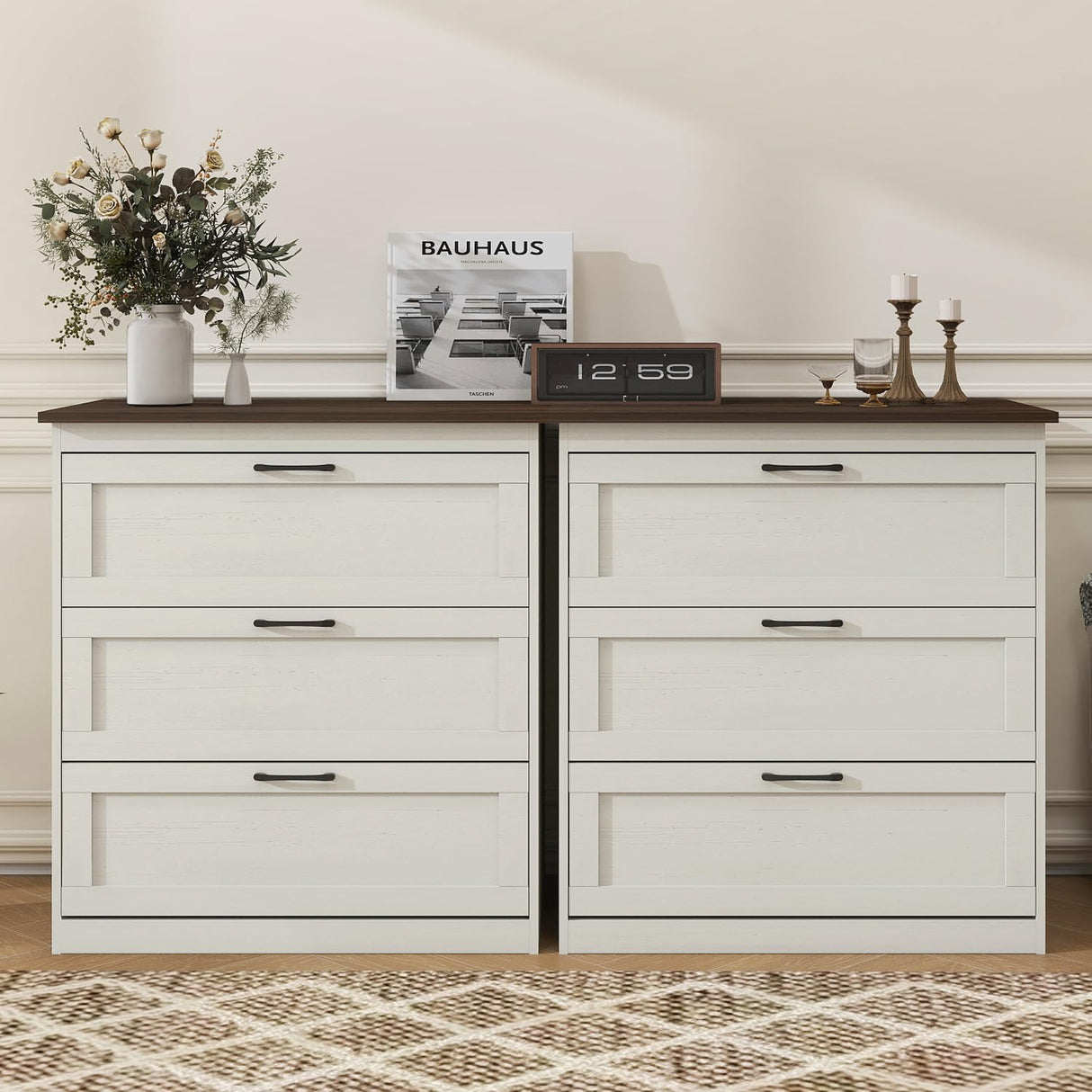 Vikiullf Small Dressers, Wooden 3 Drawer Dresser for Bedroom, Farmhouse Chest of Drawers, Storage Drawers for Bedroom, Living Room, Hallway, EntrywayRust Oak White Vikiullf