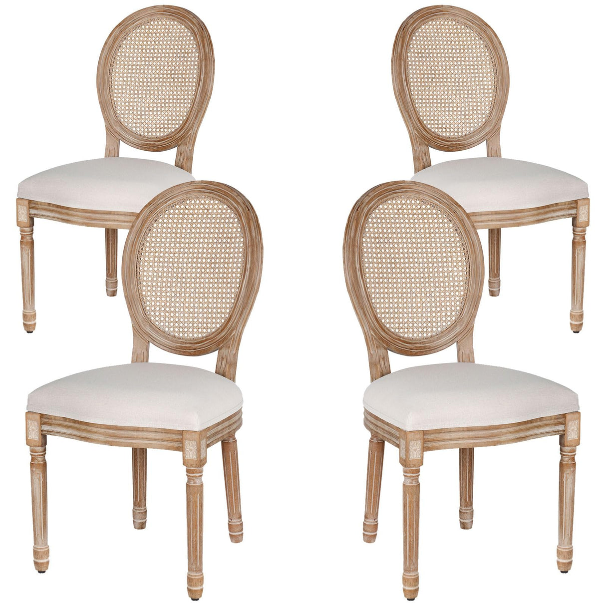 Polar Aurora Dining Chairs Set of 4 Beige Rattan Round Back with Solid Wood Legs and Frame for French Country Kitchen Dining Room Polar Aurora