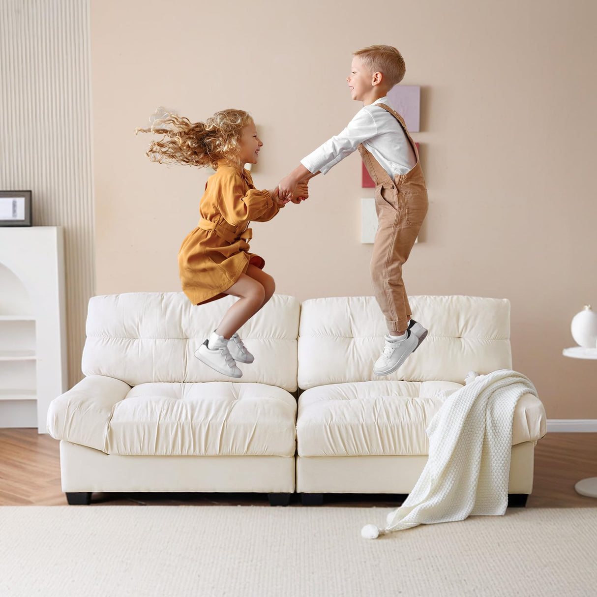 VINGLI Cloud Couch 80" Loveseat, 22.4" Deep Seat, Suede Upholstery Cozy Comfy Couches for Living Room Modern Love Seat Sofa, Pillow Armrest (White) VINGLI