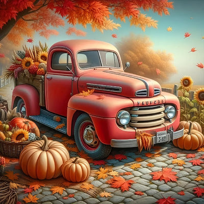 Canrichshop Autumn Pumpkin 5D Diamond Art Kits for Adults,Truck Diamond Painting Kits for Beginners,Fall Full Drill Diamond Paintings,Paint by Diamonds for Wall Decor 14x14inch