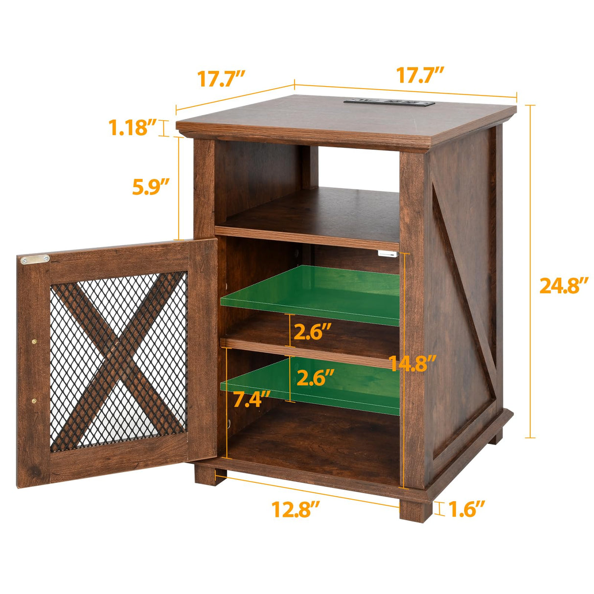 Livofloral Farmhouse Night Stands with Charging Station, End Tables with LED Lights, Bedside Table with Charger Station, Side Tables for Living Room with Storage & Barn Door, Rustic Brown End Table Livofloral