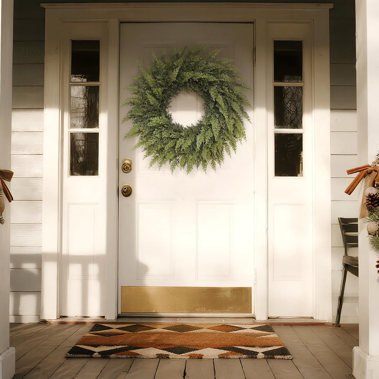 24" Real Touch Christmas Cedar Wreath - Artificial Cedar Wreaths Faux Green Fake Pine Needles Wreath for Front Door, Wall, Windows, Home,Outdoor,Xmas Decor VIERENA