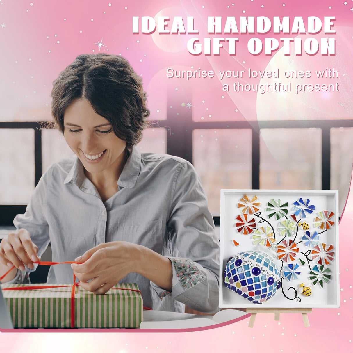 Fuyoooo 2 Sets DIY Vase Mosaic Painting Kit DIY Mosaic Arts and Craft Kits Mosaic Tiles DIY Crafts with Vase Flower Mosaic Accessories Creativity Handmade Artwork for Adults Home Decoration Fuyoooo