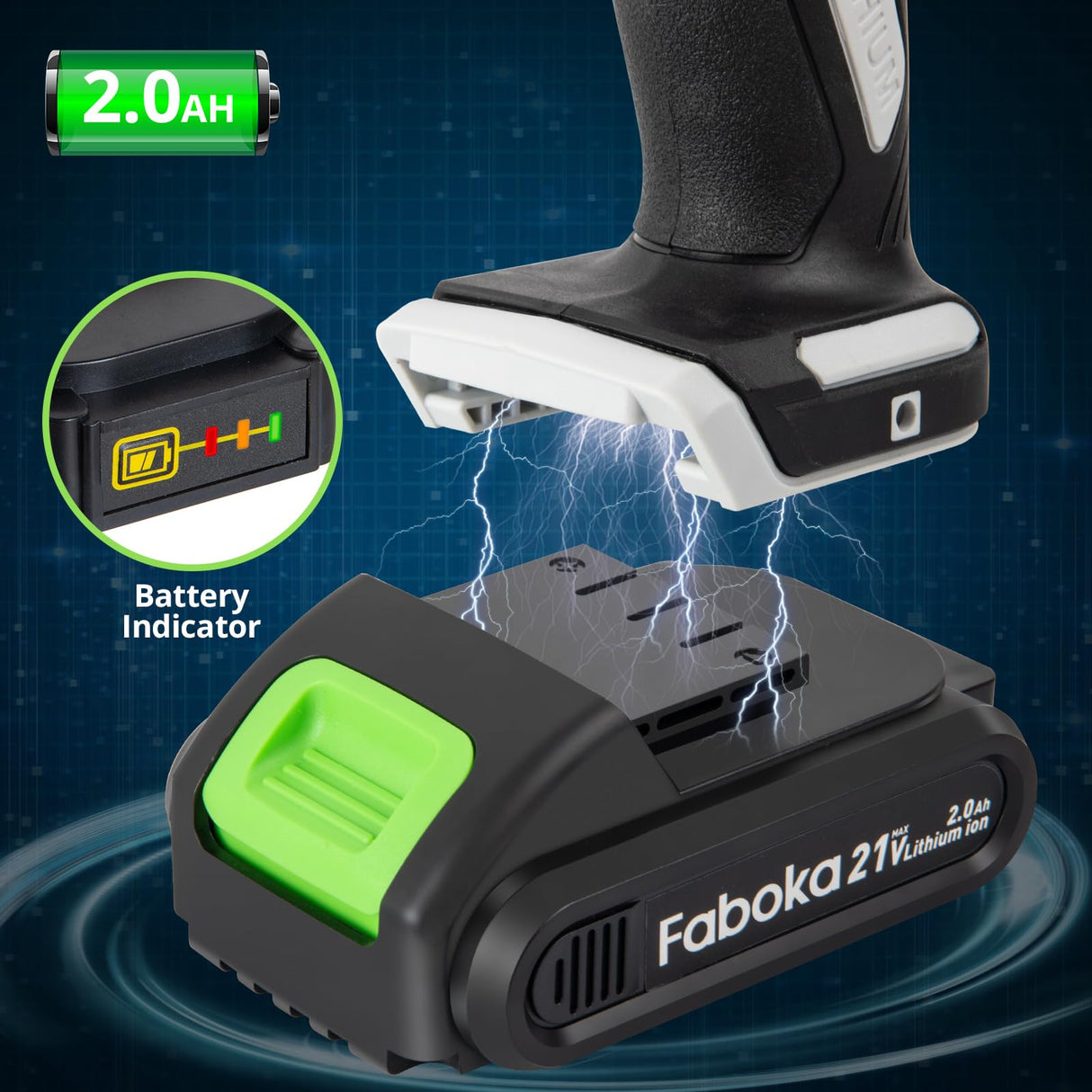 Faboka 21V Cordless Drill Set, Power Drills Kit with 2.0Ah Battery and Charger, Electric Driver/Drill Bits, Max Torque 40Nm, 3/8-Inch Keyless Chuck, Variable Speed, with LED Light FABOKA