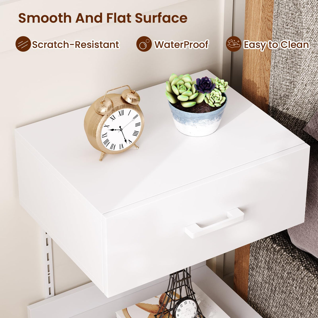 Asgolion Floating Nightstand with Drawer, Modern Wall Mounted Nightstand, Floating Bedside End Table with Adjustable Shelf, Floating Night Stand, for Bedroom, Small Spaces, Bathroom, White Asgolion