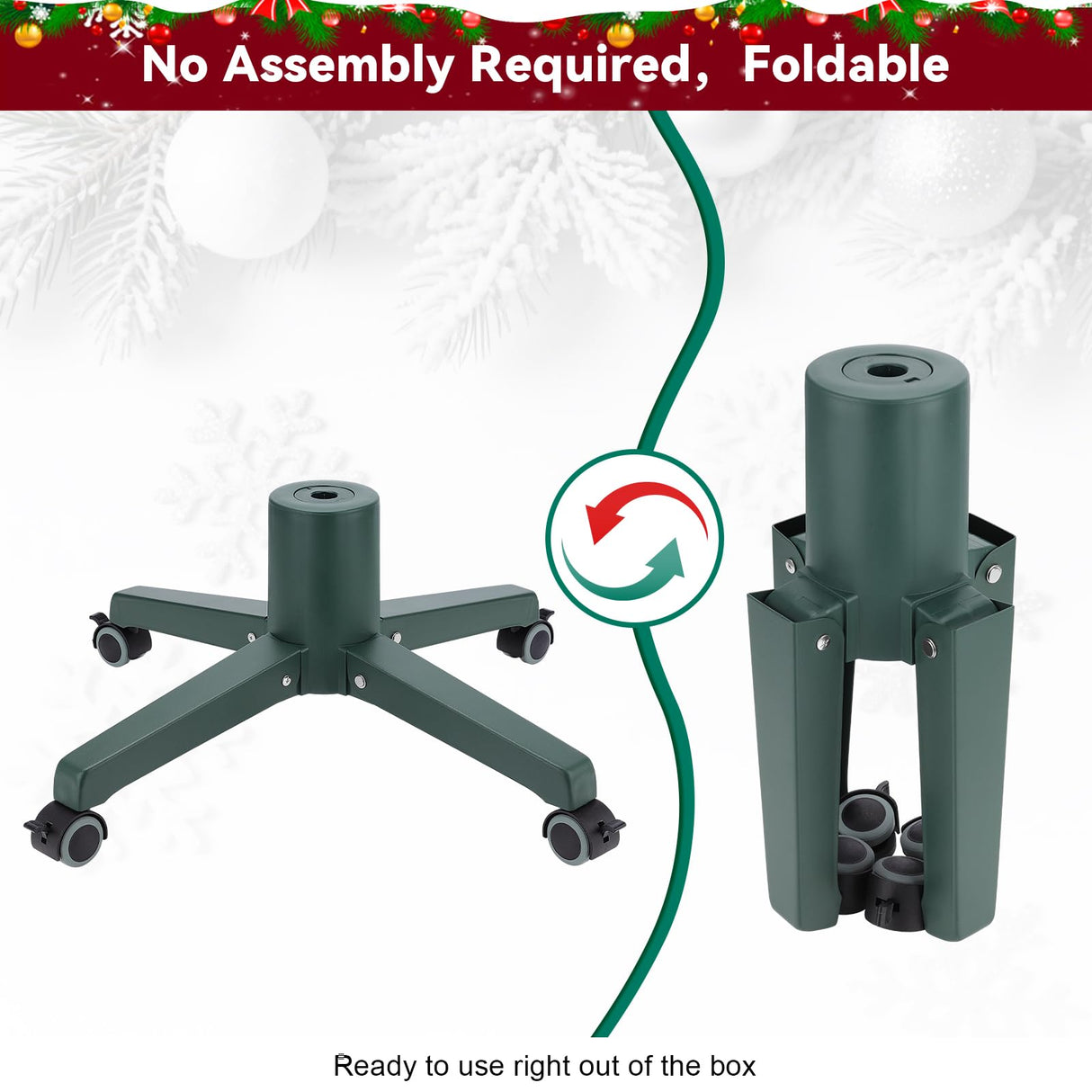 Hammrit Rolling Christmas Tree Stand with Wheels, Artificial Christmas Tree Stand Fits up to 7.5 Ft Trees, No Installation Artificial Xmas Tree Stand Foldable Movable Universal Christmas Tree Base Hammrit