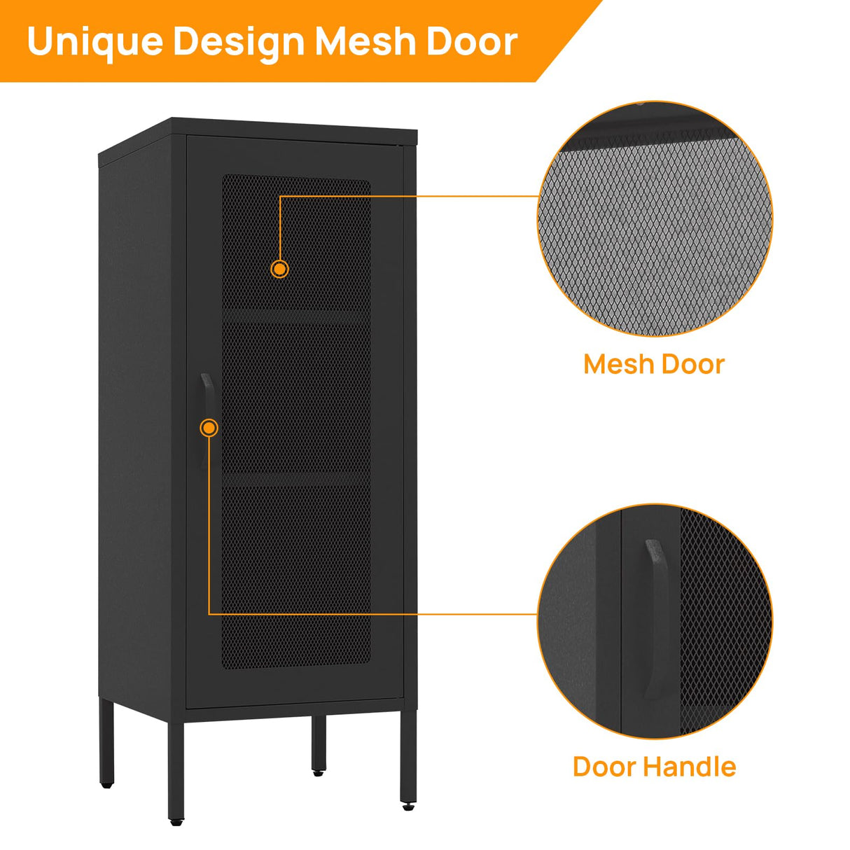 Slim Metal Storage Cabinet with Mesh Doors - 42'' Tall Narrow Organizer Tower, Compact Freestanding Cabinet, Versatile Utility Storage for Home, Office, Bedroom, or Kitchen, Durable and Modern Design ALBAD