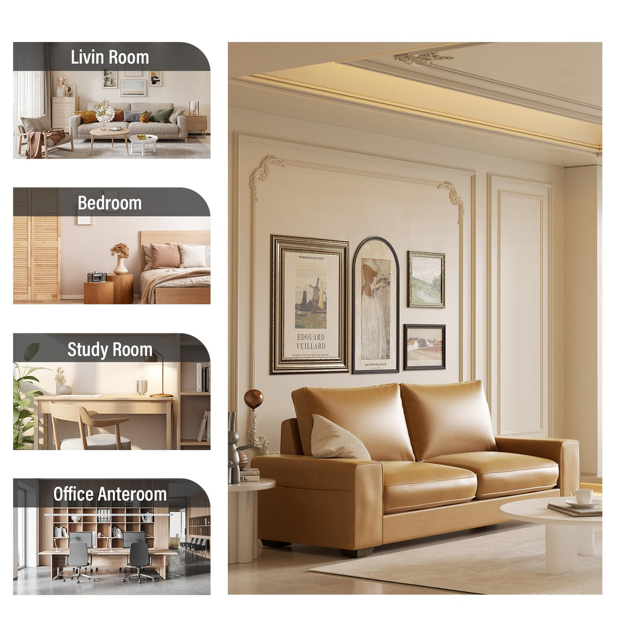 Valthie Faux Leather Couch, Mid Century Modern Comfy Loveseat Sofa with Wide Arm, Side Pockets, Solid Wooden Frame for Office, Living Room and Bedroom, 3 Seater (Brown, 88.58 inches) Valthie