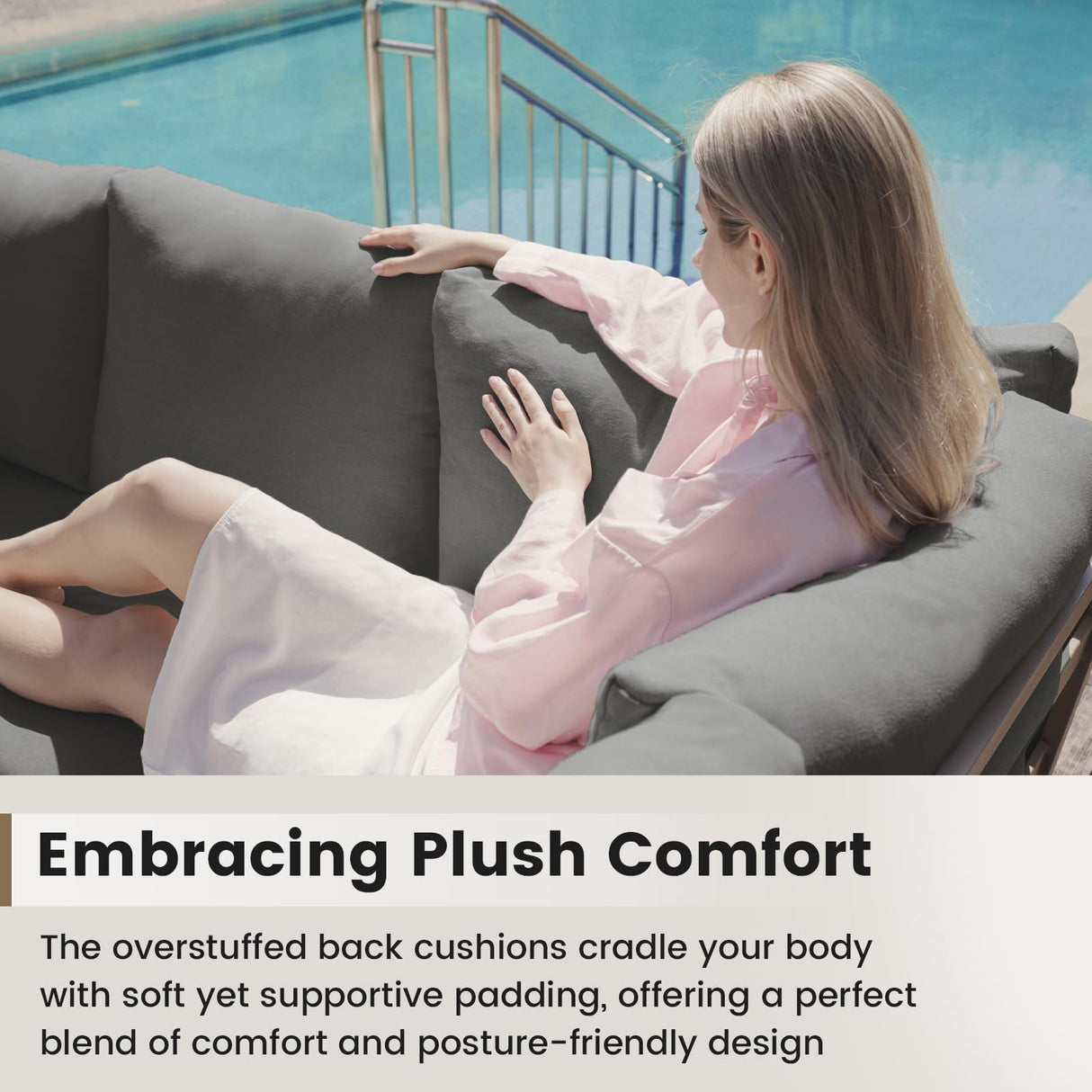 UDPATIO 6 Piece Patio Furniture Set, Faux Wood Metal Outdoor Sectional Sofa with 6" Thick Olefin Cushions, Wide Armrest & Coffee Table, L Shaped Outdoor Furniture for Garden, Backyard Dark Grey UDPATIO