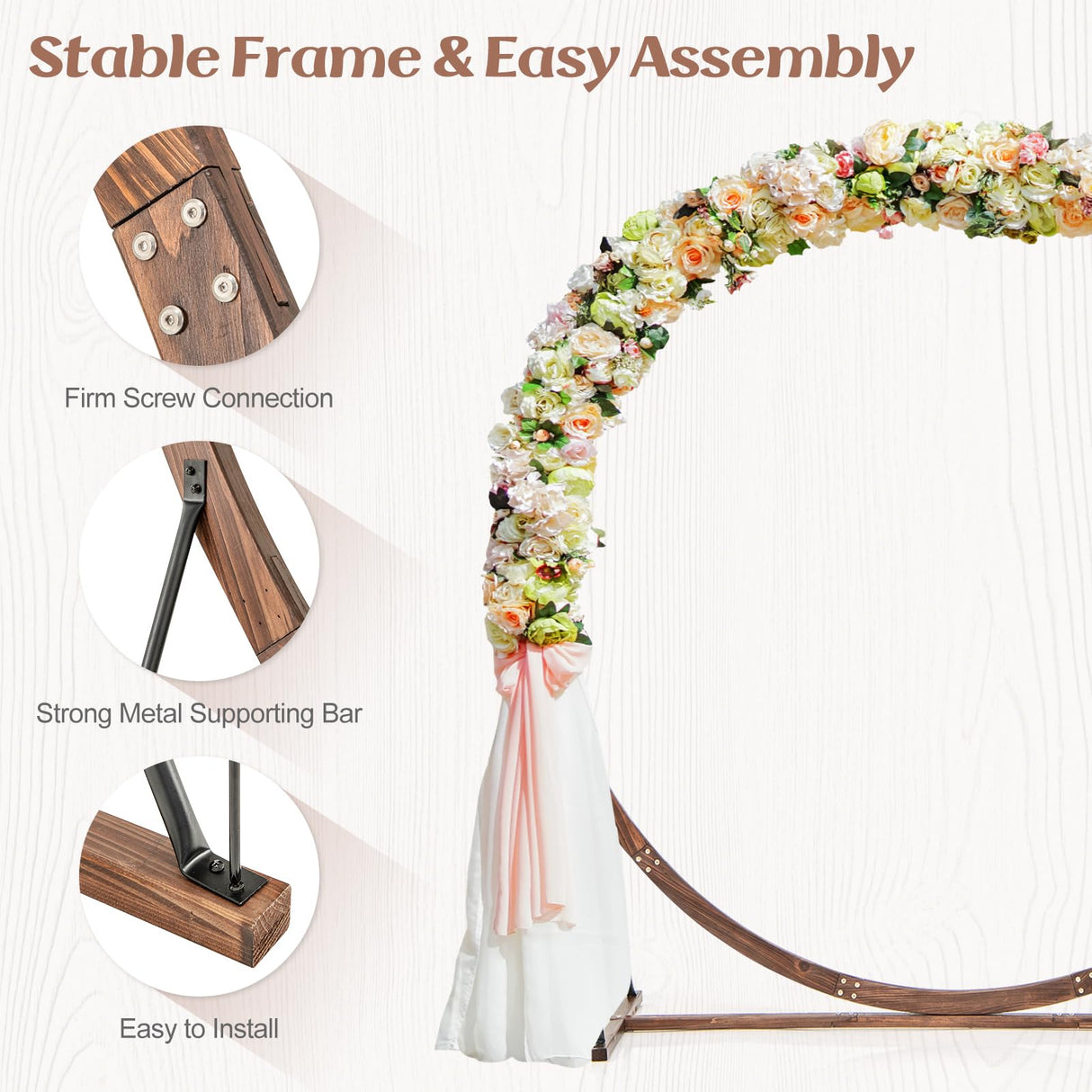 Moccha Wedding Arch, 7.4 FT Wooden Arch Backdrop Stand, Outdoor Archway Pergola, Garden Arbor Trellis for Climbing Plants Flower Balloon, Rustic Wedding Decorations for Home Party Ceremony, Round LDAILY